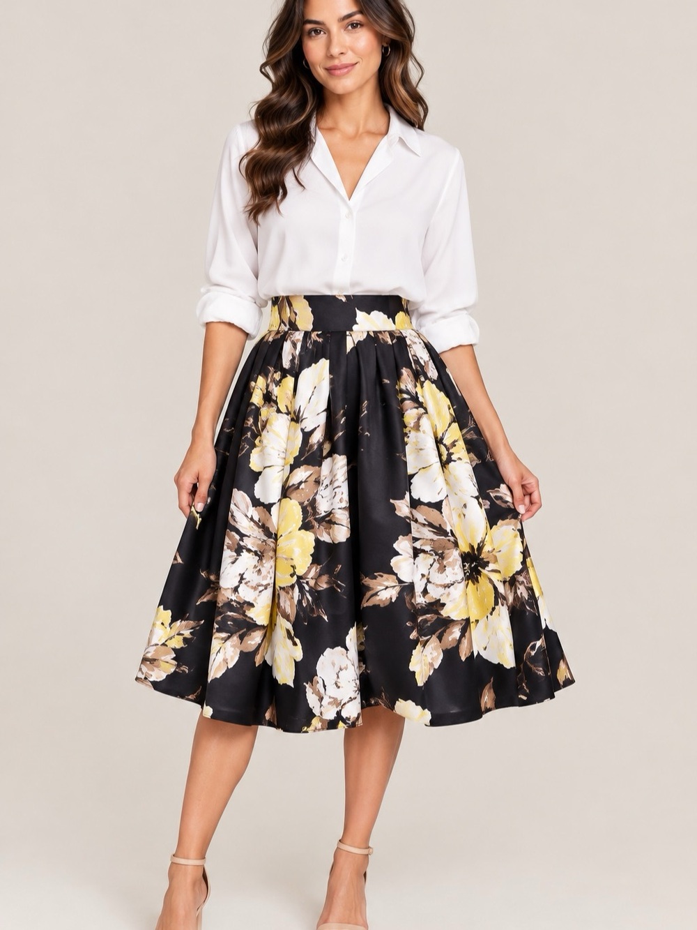 Ann Taylor LOFT Size 6 Floral Full A-Line Knee Length Skirt Cotton